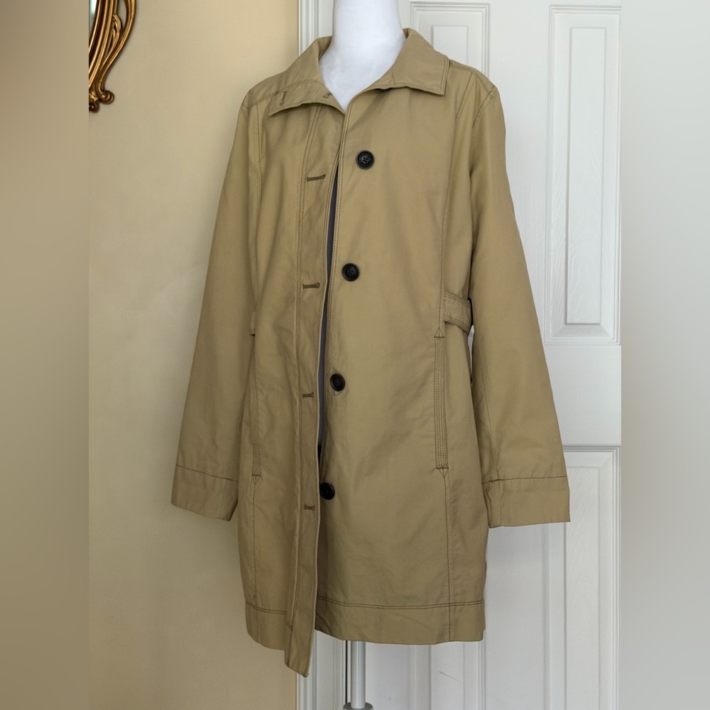 Eddie Bauer Trench Coat/Jacket Button Front Mid Length Classic Staple Neutral L - Picture 3 of 13